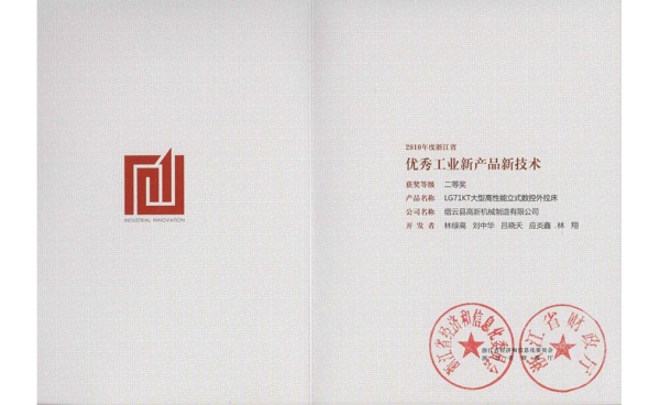 浙江省優(yōu)秀工業(yè)新產(chǎn)品新技術(shù)二等獎